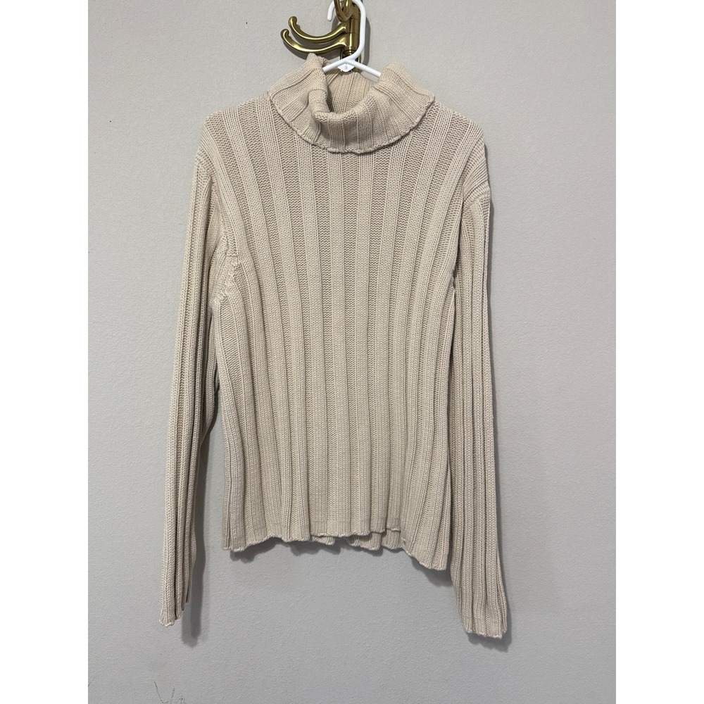 Gap Turtleneck Sweater Mens Large Beige Vintage Ribbed Cotton Knit Chunky Cream
